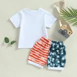 LIN&BABAY Infant Baby Boy 4th of July Outfits Short Sleeve T-shirts Tops American Flag Shorts 2 Pcs Independence Day Clothes (White B, 12-18 Months) by 