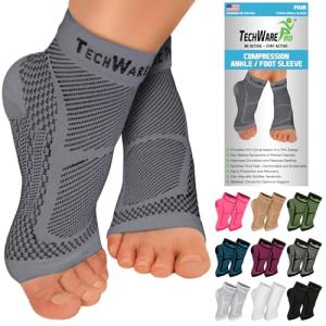 TechWare Pro Ankle Brace Compression Sleeve - Relieves Achilles Tendonitis, Joint Pain. Plantar Fasciitis Foot Sock with Arch Support Reduces Swelling & Heel Spur Pain. (Gray, S / M) from Best Top Buys Online