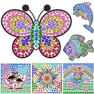 6 Sheets Diamond Window Art Craft Kits for Kids, Suncatcher Kit for Ages 6 7 8 9 10 Flower Sun Dolphin DIY Diamond Painting Kit for Girls or Boys Ages 6+ Gemstone Sticker as Christmas Party Decor from Yazhiji