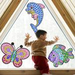 6 Sheets Diamond Window Art Craft Kits for Kids, Suncatcher Kit for Ages 6 7 8 9 10 Flower Sun Dolphin DIY Diamond Painting Kit for Girls or Boys Ages 6+ Gemstone Sticker as Christmas Party Decor from Yazhiji