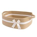 CHICVITA Small Woven Rope Gift Basket, Baby Nursery Storage Basket for Towels, Snacks, Toys, Diapers, Rectangle Shelf Basket for Bathroom, Cute Brown Basket, 13 x 9.8 x 4.9 inches from CHICVITA