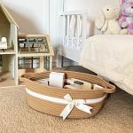 CHICVITA Small Woven Rope Gift Basket, Baby Nursery Storage Basket for Towels, Snacks, Toys, Diapers, Rectangle Shelf Basket for Bathroom, Cute Brown Basket, 13 x 9.8 x 4.9 inches from CHICVITA