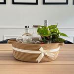 CHICVITA Small Woven Rope Gift Basket, Baby Nursery Storage Basket for Towels, Snacks, Toys, Diapers, Rectangle Shelf Basket for Bathroom, Cute Brown Basket, 13 x 9.8 x 4.9 inches from CHICVITA