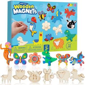JOYIN 12 Wooden Magnet Creativity Arts & Crafts Painting Kit Decorate Your Own for Kids Paint Gift, Birthday Parties and Family Crafts, Easter Basket Stuffers. from Joyin Inc