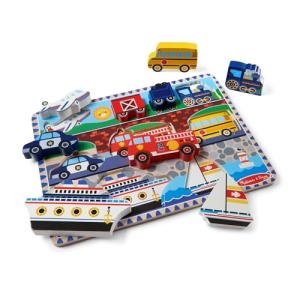 Melissa & Doug Vehicles Wooden Chunky Puzzle - Plane, Train, Cars, and Boats (9 pcs) from Melissa & Doug
