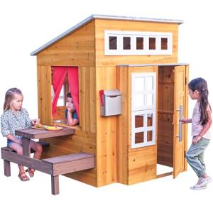 KidKraft Modern Outdoor Wooden Playhouse with Picnic Table, Mailbox and Outdoor Grill, Gift for Ages 3+ by KidKraft