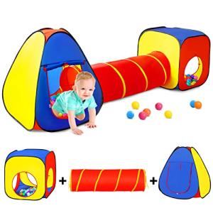 Kids Play Tent with Ball Pit+Crawl Tunnel+Castle Tent, Pop Up Toddlers Playhouse for Boys and Girls Gift, Collapsible Children Play Tent Toy Indoor and Outdoor Games (Colorful Fort) by Dongguanshi Bangtai Fuzhuang Youxian Gongsi