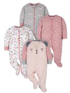 Gerber Baby Girls' 4 Pack Sleep 'N Play Footie, Bear Pink, 6-9 Months from Gerber