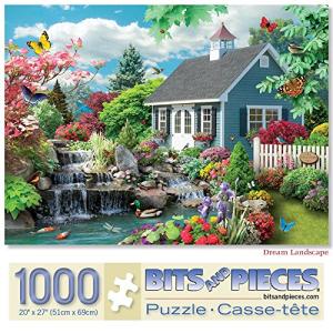 Bits and Pieces - 1000 Piece Jigsaw Puzzle for Adults - Dream Landscape â Puzzle Measures 20â x 27â 1000 pc Spring Scene Flower Garden Stream Nature Cottage Birds Butterfly Jigsaw by Artist Alan Giana from Melville Direct