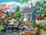 Bits and Pieces - 1000 Piece Jigsaw Puzzle for Adults - Dream Landscape â Puzzle Measures 20â x 27â 1000 pc Spring Scene Flower Garden Stream Nature Cottage Birds Butterfly Jigsaw by Artist Alan Giana from Melville Direct