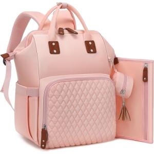 Diaper Bag Backpack - Large Travel Diaper Bags for Baby Girl & Boy - Portable Changing Pad, Stroller Straps, Insulated Pockets - Waterproof - Baby Shower Gifts - 16.5x9.4x14", 30L Capacity, Pink by 
