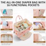 Diaper Bag Backpack - Large Travel Diaper Bags for Baby Girl & Boy - Portable Changing Pad, Stroller Straps, Insulated Pockets - Waterproof - Baby Shower Gifts - 16.5x9.4x14", 30L Capacity, Pink by 