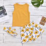 Toddler Baby Girl Outfits Flower Tops Sleeveless Vest Shorts Headband Summer Clothes Set(3-4T) Yellow from 