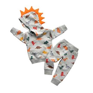 Toddler Infant Baby Boy Clothes Colored Dinosaurs Long Sleeve Hoodie Tops Sweatsuit Pants Outfit Set (6-9 Months) from 