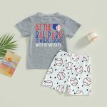 Toddler Baby Boy Summer Baseball Outfit Letters Print T-Shirt Tops and Baseball Shorts 2Pcs Casual Clothes Set (Gray, 12-18 Months) from BULINGNA