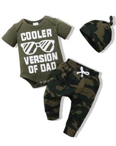 Toddler Boy Outfit 6-12 Months Baby Boy Clothes Infant Romper Short Sleeve Cooler Version Of Dad Top Camouflage Long Pants with Hat Gift 3PC Clothing Set Green by 