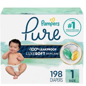 Diapers Size 1, 198 Count - Pampers Pure Protection Hypoallergenic Disposable Baby Diapers for Sensitive Skin, Fragrance Free, ONE Month Supply (Packaging May Vary) by Procter & Gamble