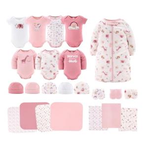 The Peanutshell Newborn Clothes & Accessories Set - 23 Piece Baby Girl Layette Gift Set - Fits Newborn to 3 Months - Rainbow & Safari, Pink from Farallon Brands