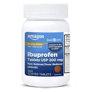 Amazon Basic Care Ibuprofen Tablets, Fever Reducer and Pain Relief from Body Aches, Headache, Arthritis Pain and More, 500 Count from Perrigo Company - Basic Care