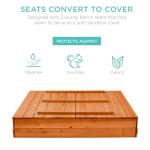 Best Choice Products 47x47in Kids Large Wooden Sandbox for Backyard, Outdoor Play w/Cedar Wood, 2 Foldable Bench Seats, Sand Protection, Bottom Liner - Brown by Best Choice Products