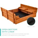 Best Choice Products 47x47in Kids Large Wooden Sandbox for Backyard, Outdoor Play w/Cedar Wood, 2 Foldable Bench Seats, Sand Protection, Bottom Liner - Brown by Best Choice Products