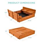 Best Choice Products 47x47in Kids Large Wooden Sandbox for Backyard, Outdoor Play w/Cedar Wood, 2 Foldable Bench Seats, Sand Protection, Bottom Liner - Brown by Best Choice Products