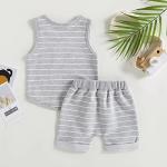 Toddler Baby Boy Summer Outfits Striped Sleeveless Tank Tops and Stretch Casual Shorts Pocket Set Cute Newborn Clothes (Gray, 12-18 Months) from allshope