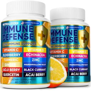 10 in 1 Immune Defense Pills - D3 Vitamin 5000 IU, 1000 mg Vitamin Ð¡ and ZinÑ 50 mg - Vitamin Capsules for Overall Health - Immune Support Supplement with Elderberry, Echinacea, Ginger Root (60 Caps.) from Manufactured for NUTRALIZIZER