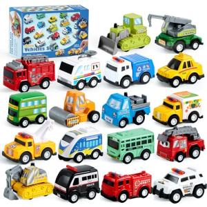 JOYIN 18 Piece Pull Back City Cars and Trucks Toy Vehicles Set Model Car, Friction Powered Die-Cast Cars for Toddlers, Boys, and Girlsâ Educational Play from JOYIN,INC