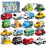 JOYIN 18 Piece Pull Back City Cars and Trucks Toy Vehicles Set Model Car, Friction Powered Die-Cast Cars for Toddlers, Boys, and Girlsâ Educational Play from JOYIN,INC