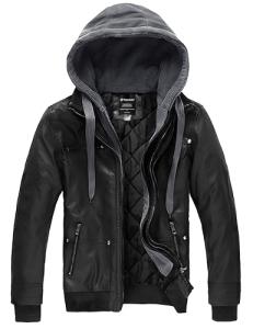 Wantdo Men's PU Leather Jacket Lightweight Hooded Biker Coat Small Black(Thick) by 