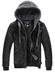 Wantdo Men's PU Leather Jacket Lightweight Hooded Biker Coat Small Black(Thick) by 