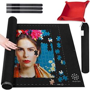 Marbs Puzzle Mat Roll Up with Guiding Lines for 500,1000,1500 Pieces. Roll Your Jigsaw Puzzle in 30sec - Portable Storage Mat 24"x46" with 2 Foam Poles, 3 Fastening Straps, Sorting Tray & Storage Bag from MARBS