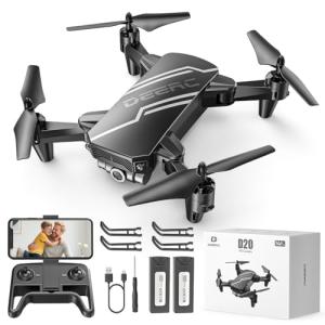 DEERC D20 Mini Drone for Kids with 720P HD FPV Camera Remote Control Toys Gifts for Boys Girls with Altitude Hold, Headless Mode, One Key Start Speed Adjustment, 3D Flips 2 Batteries, Black from DEERC