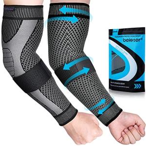 beister Compression Arm Sleeves with Elastic Strap for Men & Women (Pairs), Elbow Braces, 20-30 mmhg Non-Slip Breathable Thick Full Arm Supports for Tennis Elbow, Workouts, Arthritis,Lymphedema,DVT by beister