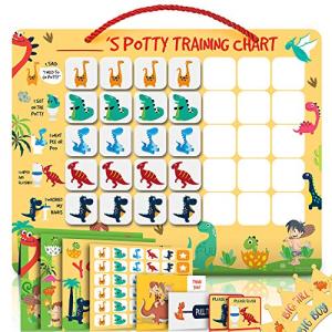 Potty Training Chart for Toddlers Magnetic Reuseable â Dinosaur Design Waterproof - Chart, 35 Magnetic Stickers, Certificate, Instruction Booklet, Crowns and More â for Boys and Girls from Athena Futures Inc.
