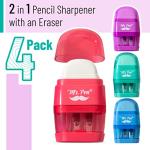 Mr. Pen- Pencil Sharpener & Eraser, 4 Pack, Colorful, 2 Sharpening Holes, Pencil Sharpeners Manual, Manual Pencil Sharpener, Pencils Sharpener, Handheld Pencil Sharpener, Small Pencil Sharpener by Mr. Pen