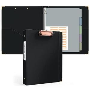 Ospelelf 3 Ring Binder 1 Inch, Cute Binder for Letter Size (11" x 8.5") with 5 Tab Dividers, File Folder Labels and Low Profile Clipboards, Black Binder for School Supplies and Office Supplies by Ospelelf