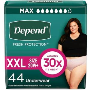 Depend FIT-FLEX Incontinence Underwear For Women, Disposable, Maximum Absorbency, XXL, Blush, 44 Count (2 Packs of 22) (Packaging May Vary) from Kimberly-Clark Corp.