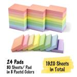 EOOUT Sticky Notes 1.5x2 Inches, 24 Pack Light Colors Self-Stick Pads, Super Sticking Power Small Memo Pads for Notebook Bible Journaling Aesthetic Office Home School Supplies, 80 Sheets/pad by EOOUT