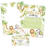 Jungle Baby Shower Invitations, Safari Elephant, Giraffe, Lion and Monkey Baby Shower Invites with Diaper Raffles Cards, Sprinkle, 20 Invites Including Envelopes from Your Main Event Prints