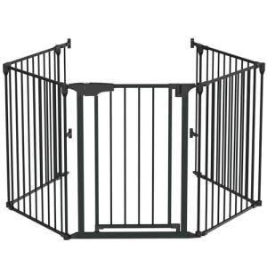 Bonnlo 122-Inch Wide Configurable Baby Gate Fireplace Safety Fence/Guard Adjustable 5-Panel Metal Play Yard for Toddler/Pet/Dog Christmas Tree Fence, Includes 4 Pack of Wall Mounts, Black from Bonnlo