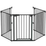 Bonnlo 122-Inch Wide Configurable Baby Gate Fireplace Safety Fence/Guard Adjustable 5-Panel Metal Play Yard for Toddler/Pet/Dog Christmas Tree Fence, Includes 4 Pack of Wall Mounts, Black from Bonnlo