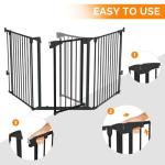 Bonnlo 122-Inch Wide Configurable Baby Gate Fireplace Safety Fence/Guard Adjustable 5-Panel Metal Play Yard for Toddler/Pet/Dog Christmas Tree Fence, Includes 4 Pack of Wall Mounts, Black from Bonnlo