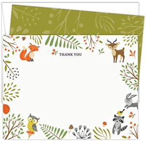 Woodland Animals Baby Shower Thank You Cards. Set of 25 5.5â x 4.25â Flat Note Cards and A2 White Envelopes. Printed on Heavy Card Stock. from Koko Paper Co