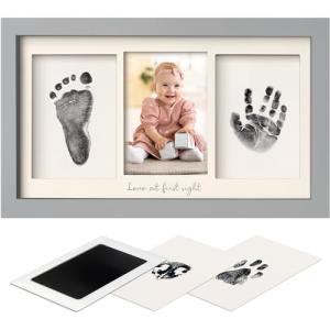 Inkless Baby Hand And Footprint Kit Frame - Personalized Baby Picture Frame for Newborn - Mess Free Baby Frame - Baby Keepsake - Baby Footprint Kit Handprint Kit - Baby Shower Gifts (Cloud Gray) from KeaBabies