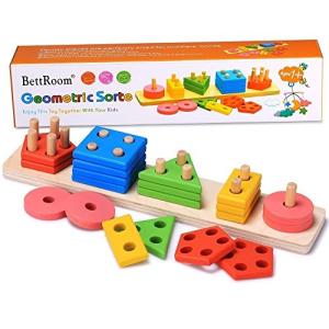 BettRoom Wooden Educational Preschool Toddler Toys for 3 4-5 Year Old Boys Girls Shape Color Recognition Geometric Board Blocks Stack Sort Kids Children Non-Toxic Toy(14IN) by Longquan Bobi Qizhi Toys Co.,Ltd.
