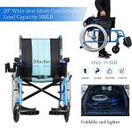 ENCAREFOR 19.5lbs Ultra Lightweight Wheelchair with Ergonomic Backrest, 20" Wide Seat Wheelchair for Adults, Foldable Portable Magnesium Self-propelled Wheelchair with Travel Bag 2-in-1 Holder Blue by ENCAREFOR