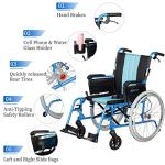 ENCAREFOR 19.5lbs Ultra Lightweight Wheelchair with Ergonomic Backrest, 20" Wide Seat Wheelchair for Adults, Foldable Portable Magnesium Self-propelled Wheelchair with Travel Bag 2-in-1 Holder Blue by ENCAREFOR