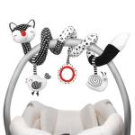 Euyecety Baby Spiral Plush Toys, Black White Stroller Toy Stretch & Spiral Activity Toy Car Seat Toys, Hanging Rattle Toys for Crib Mobile, Newborn Sensory Toy Best Gift for 0 3 6 9 12 Months Baby-Fox from Euyecety